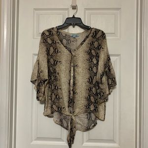 She & Sky flowy snake print blouse with tie front